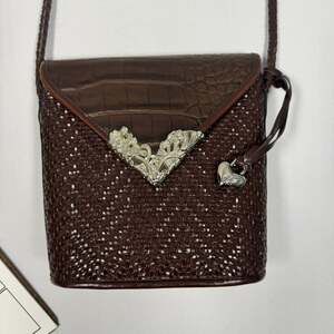 ELKA Western Style Two Tone Crossbody Leather Purse Metal Accent & Braided Strap